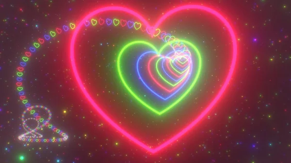 Heart Shaped Red Green Christmas Colors Trail Lights Tunnel Abstract — 스톡 사진