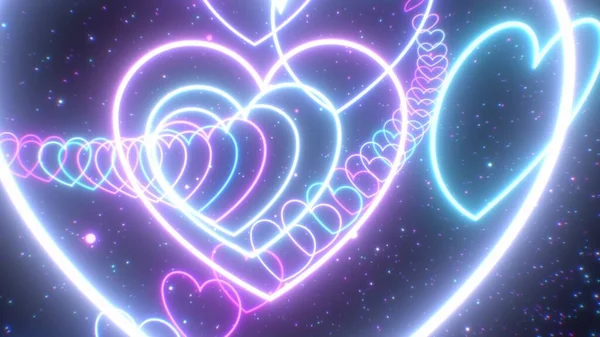 Ροζ Και Μπλε Καρδιά Γρήγορα Μεταβαλλόμενο Φως Νέον Τούνελ Roller — Φωτογραφία Αρχείου