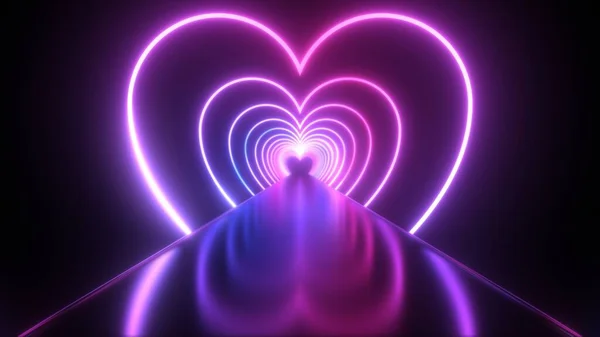 Ultraviolet Neon Heart Shape Tunnel Purple Futuristic Laser Lights - Abstract Background Texture
