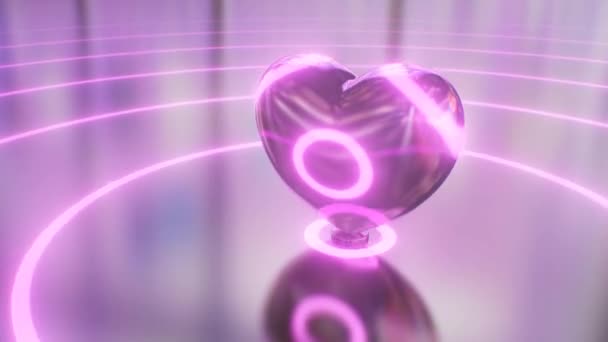 Hermosa Forma Corazón Rosa Metálico Latiendo Latiendo Brillo Luces Neón — Vídeo de stock