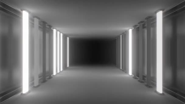 Fast Flashing Lights Black White Strobe Neon Tunnel Corridor Hall — Wideo stockowe