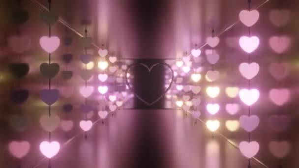 Flashing Neon Glow Love Hearts Rave Sala Espelho Reflexivo Brilhante — Vídeo de Stock