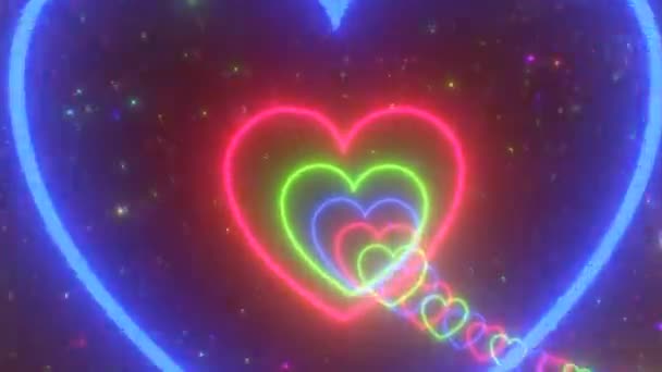Kalp Şeklinde Kırmızı Yeşil Yılbaşı Renkleri Işık Tüneli Yolu Kusursuz — Stok video