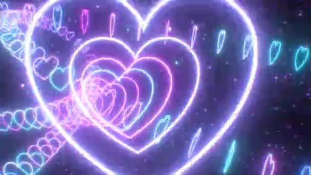 Roze Blauw Hart Snel Veranderende Neon Lichten Tunnel Roller Coaster — Stockvideo