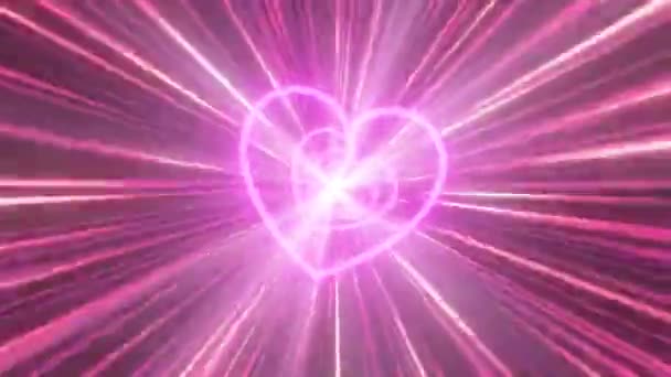 Скручений Прядильний Рожевий Неоновий Світиться Вогні Серце Тунель Простір Хробак — стокове відео