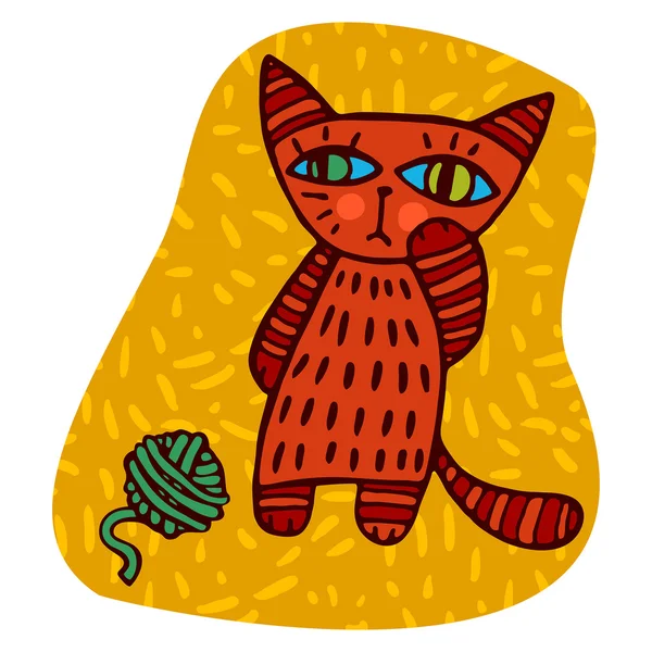 Pomarańczowy kot i piłka — Wektor stockowy