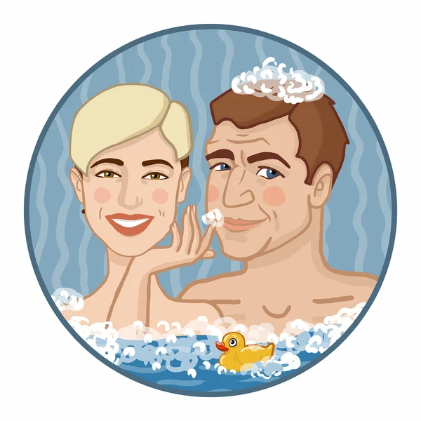 Boy and girl in foamy water — Stock Vector