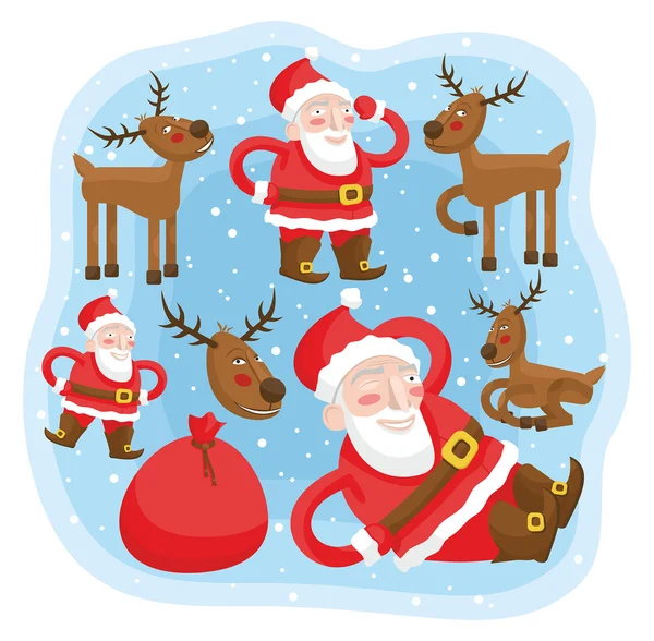 Santa Claus with reindeer fun set — Stock Vector