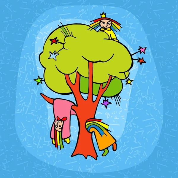 Princesa arco-íris na árvore — Vetor de Stock