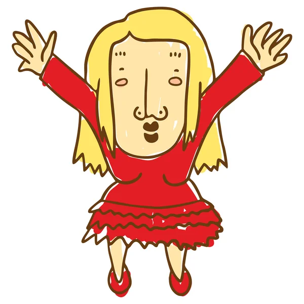 Happy girl in a red dress — Stock Vector