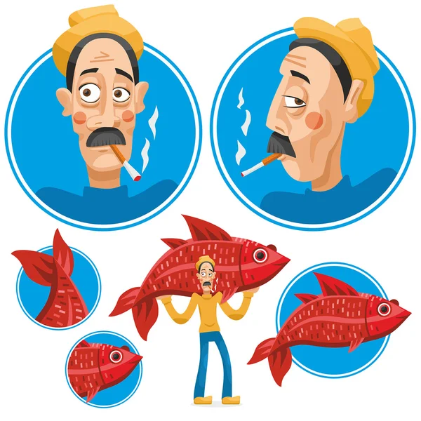 Pêcheur et poisson ardent — Image vectorielle