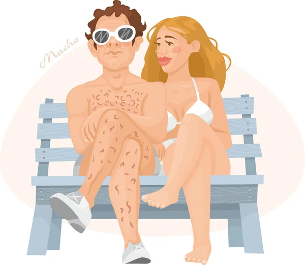 Man en vrouw op een bankje in de zomer — Stockvector