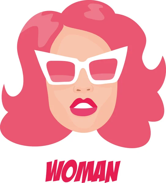 ピンクのメガネで女性の頭部 — ストックベクタ