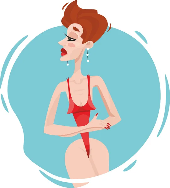 Chica en un traje de baño rojo — Vector de stock