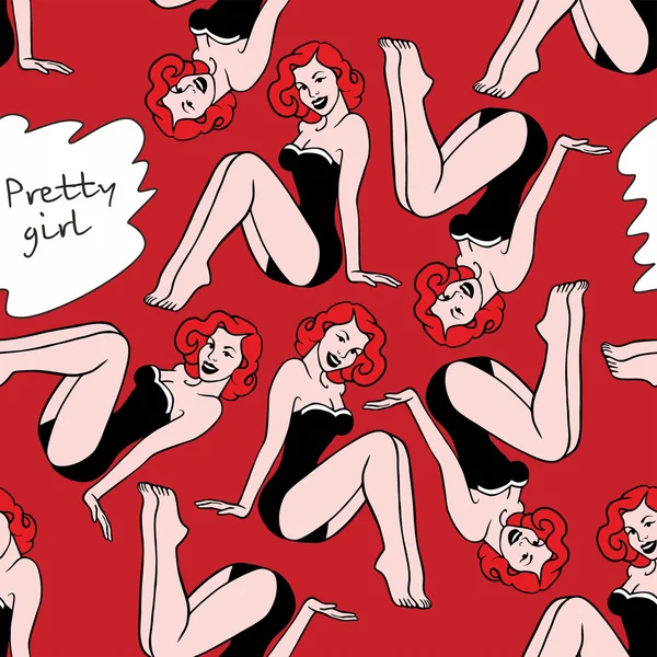 Rode patroon mooi meisje in zwembroek — Stockvector