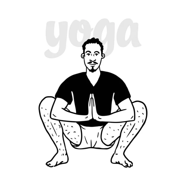 Drawing Funny Man Doing Yoga — Stock Vector