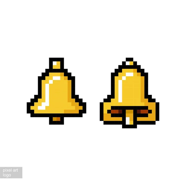 Pixel Art Golden Bell Icon Set — Stock Vector