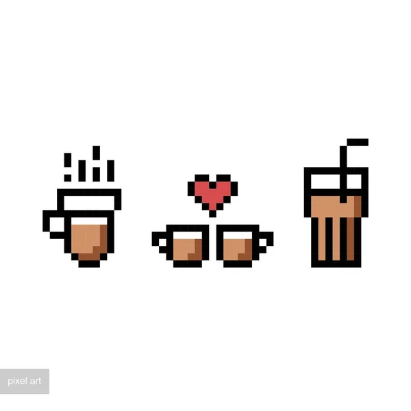 Pixel Art Set Από Διαφορετικά Ροφήματα Καφέ — Διανυσματικό Αρχείο
