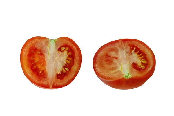 Due Metà Pomodori Freschi Biologici Isolati Bianco — Foto Stock