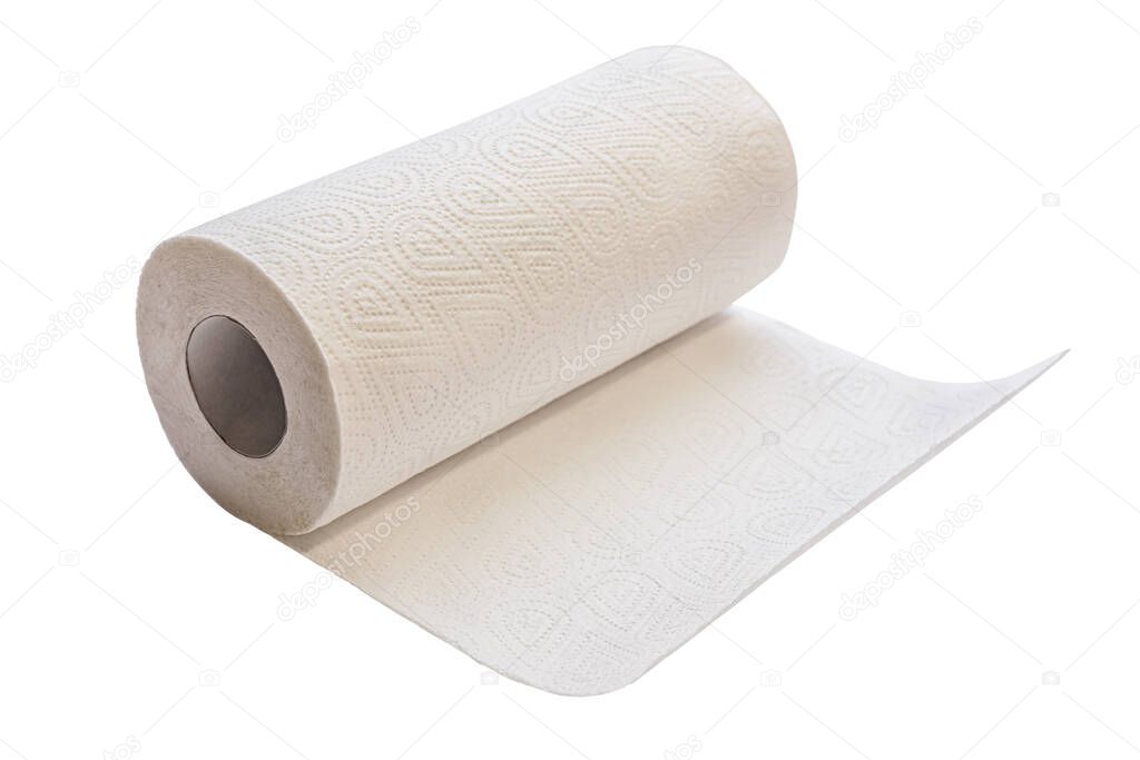 disposable paper napkins in a roll isolated on white