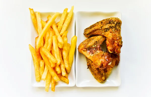 Poulet frit et chips — Photo