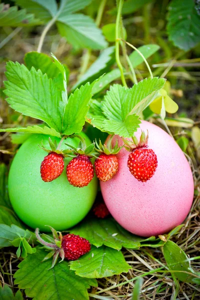 Strawberry in bright eggshell — Stock Photo, Image