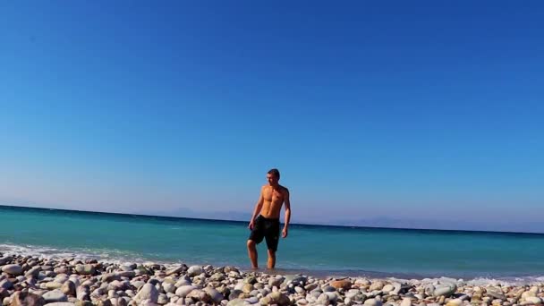 Voyageur Touristique Russe Sort Eau Nager Kremasti Kite Beach Avec — Video