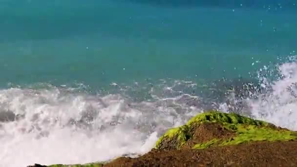 Kremasti Beach Turquoise Clear Water Waves Boulders Rhodes Greece — Stock Video