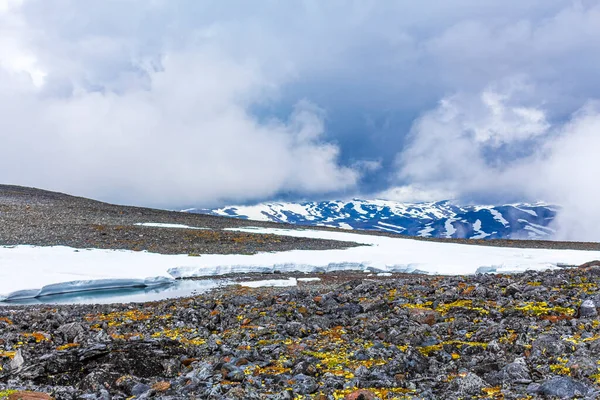 ノルウェーのヨトゥンヘイメンで夏に覆われたゴルトピゲン雪は 2469メートルとノルウェーとスカンディナヴィアで最大かつ最高の山です — ストック写真