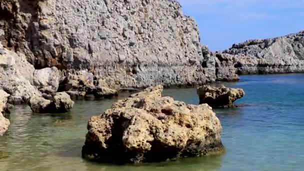 Rodos Yunanistan Eylül 2018 Pauls Bay Lindos Plaj Manzarası Turkuaz — Stok video