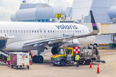 Cancun Meksika 06. Ağustos 2021 Cancun, Meksika 'dan San Jose' ye Cancun havaalanından Kosta Rika 'ya Volaris ile uçun..
