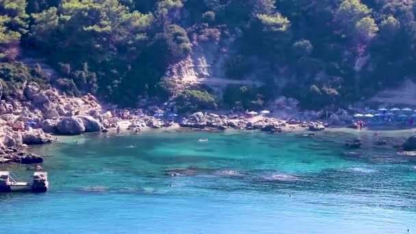 Anthony Quinn Bay Met Turquoise Helder Water Faliraki Rhodos Griekenland — Stockvideo