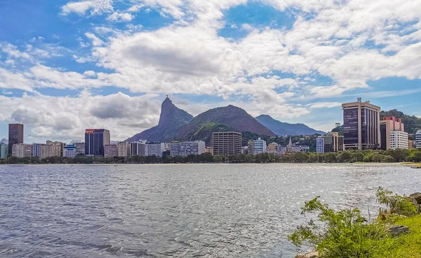 Cristo Redentor Panoramatickém Výhledu Hory Corcovado Město Botafogo Rio Janeiro — Stock fotografie