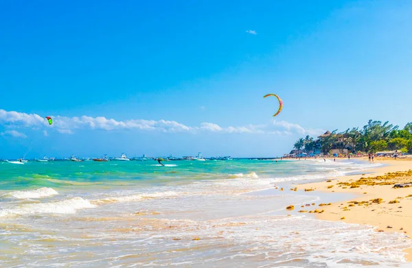 Water Sport Kitesurfing Kiteboarding Wakeboarding Tropical Mexican Beach Playa Del — Stock Photo, Image