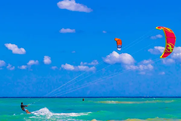 Playa Del Carmen Mexico April 2021 Water Sport Kitesurfing Kiteboarding — Stock Photo, Image