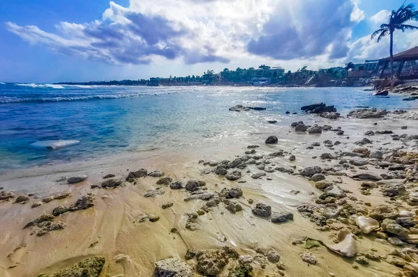 Panorama Tropical Playa Mexicana Con Agua Azul Turquesa Cantos Rodados — Foto de Stock