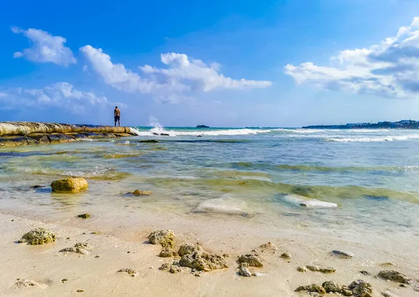 Tropisches Mexikanisches Strandpanorama Mit Klarem Türkisblauem Wasser Und Felsbrocken Playa — Stockfoto