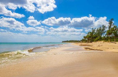 Playa 88 'den tropik Meksika plajı manzarası ve Playa del Carmen Mexico' dan Punta Esmeralda.