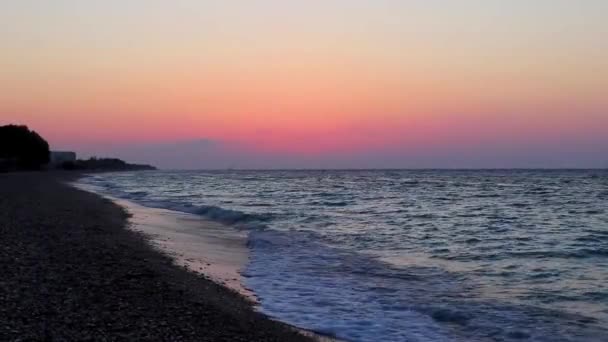 Puesta Sol Colorida Más Hermosa Playa Ialysos Rodas Grecia — Vídeos de Stock
