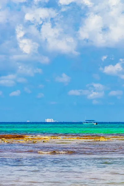 Lodě Jachty Mezi Ostrovem Cozumel Tropické Mexické Pláže Panorama Pohled — Stock fotografie