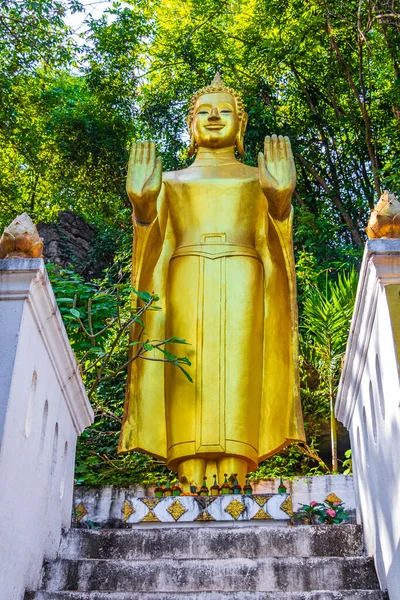 Golden Buddha Statues Figure Mountain Phousi Hill Wat Chom Stupa — Stock Photo, Image