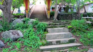 Koh Samui, Tayland 'daki Wat Sila Ngu Tapınağı' na yılanlı merdivenler..