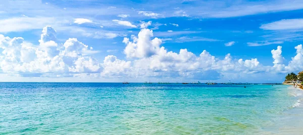 热带墨西哥湾海滩全景 绿松石蓝水来自Playa 88和墨西哥Playa Del Carmen的Punta Esmeralda — 图库照片