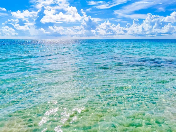 プラヤ カルメン メキシコのプラヤ88とプンタ エスメラルダからターコイズブルーと澄んだ水で熱帯メキシコのビーチパノラマビュー — ストック写真