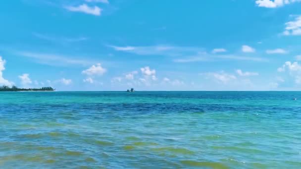 プラヤ カルメン メキシコのプラヤ88とプンタ エスメラルダからターコイズブルーの水で熱帯メキシコのビーチパノラマビュー — ストック動画