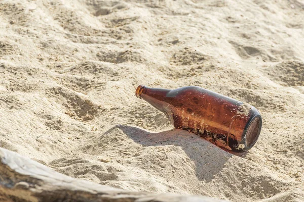 Beer Bottle Garbage Pollution Tropical Mexican Beach Punta Esmeralda Playa — Stock Photo, Image