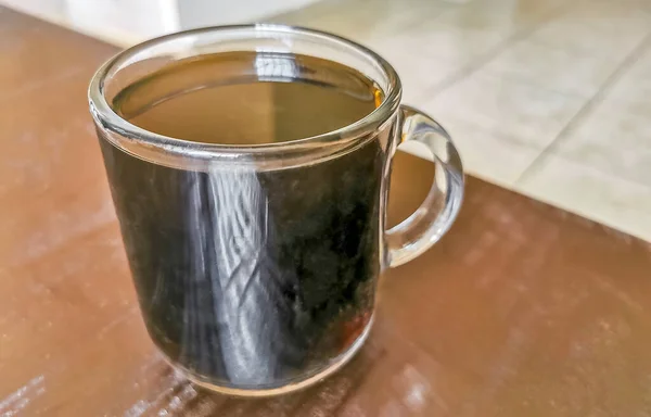 Coupe Verre Café Noir Mexique Sur Fond Bois Dans Une — Photo