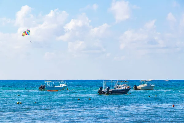 Лодки Яхты Панораме Мексиканского Пляжа Бирюзово Голубой Водой Playa Пунта — стоковое фото