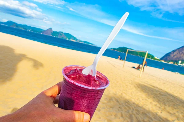 Brasiliansk Superfood Berry Acai Mugg Som Guanabara Bay Flamengo Beach — Stockfoto