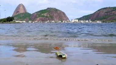 Altın ayakkabılar Rio de Janeiro Brezilya 'daki Botafogo Plajı' ndaki çöp atıklarını ve çöp kirliliğini temizledi..